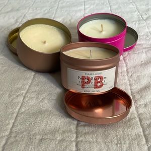 NWOT Pink Trader Joe’s candles (Rose, Peony Blossom, Salted Caramel + Pistachio)